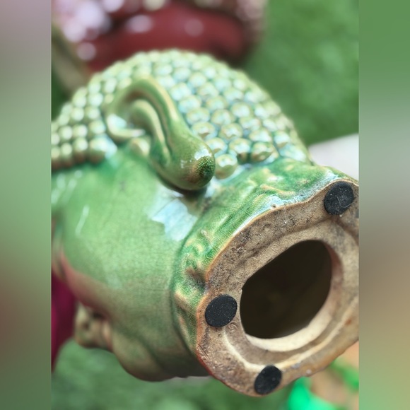 VINTAGE Ceramic Buddha Head Statues in Burgundy and Green Large - Pair - Picture 11 of 15